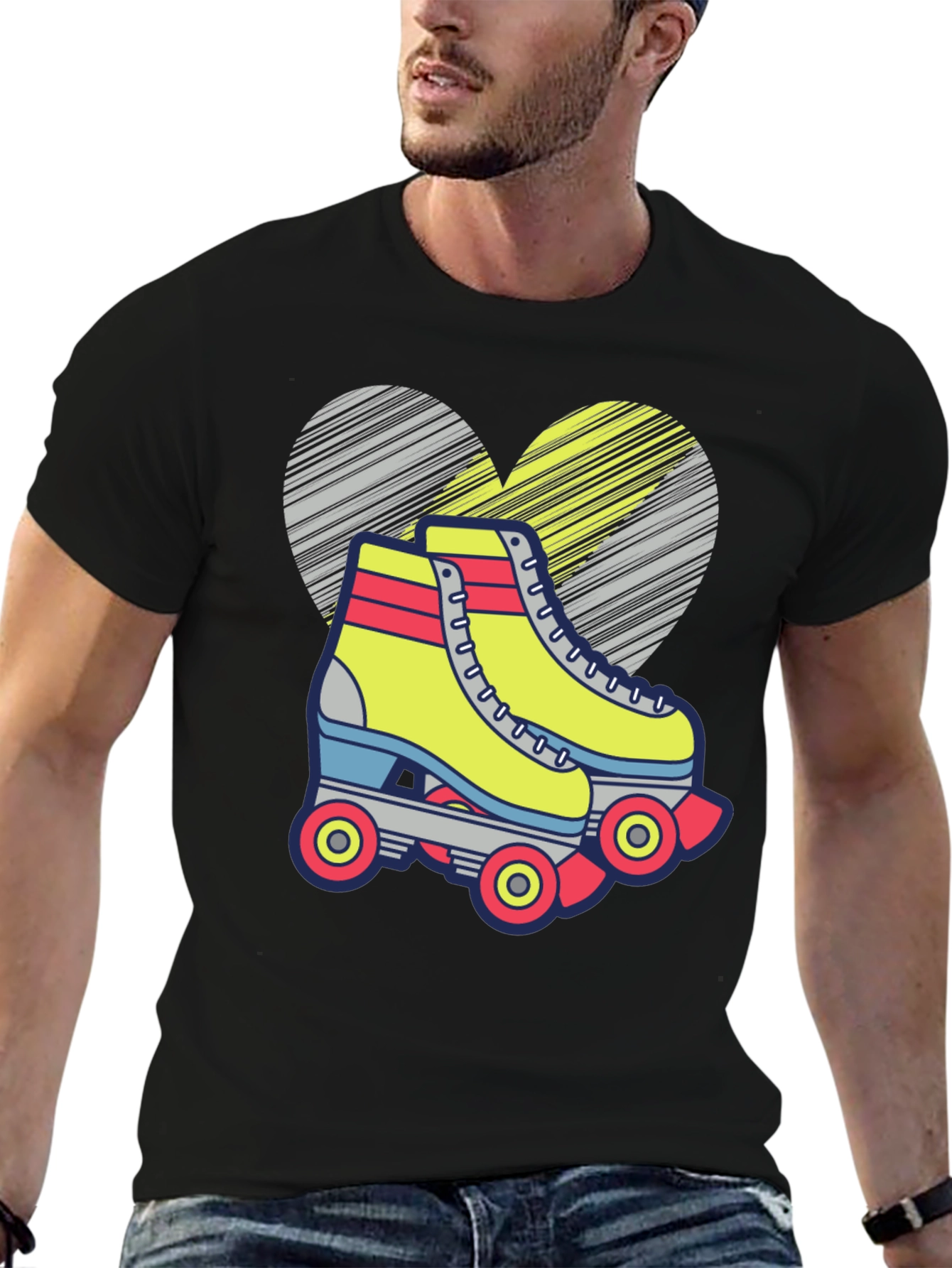 Black Retro Roller Skate T-Shirt - Fun Heart Design view 6