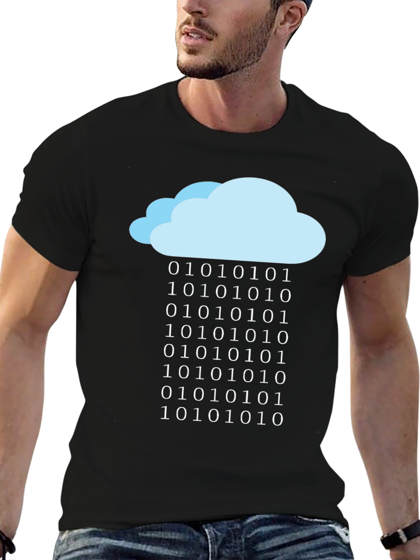 Black Cloud Data T-Shirt - Binary Rain Tee view 6