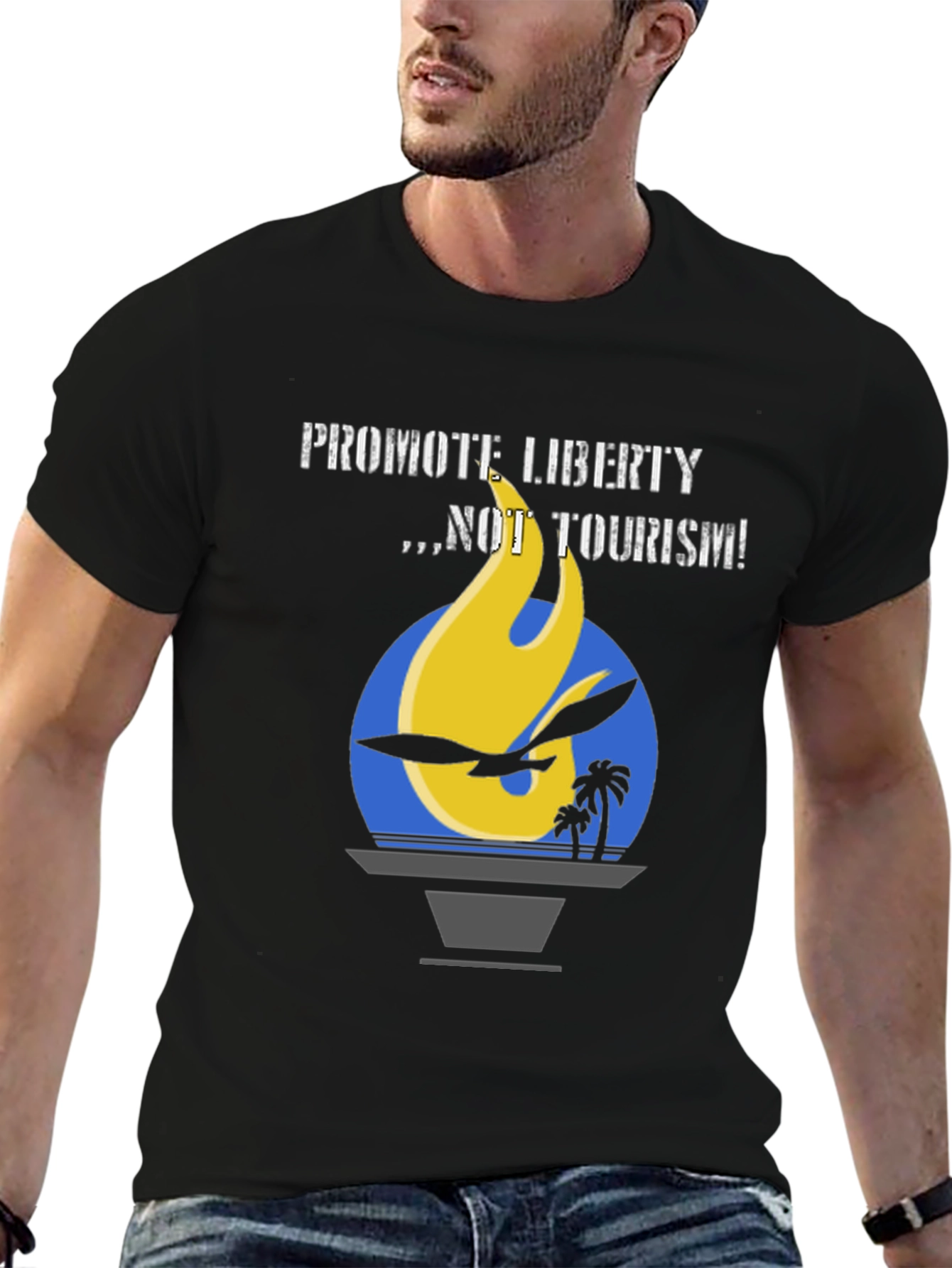 Black Promote Liberty Graphic Tee - Black Cotton T-Shirt view 6