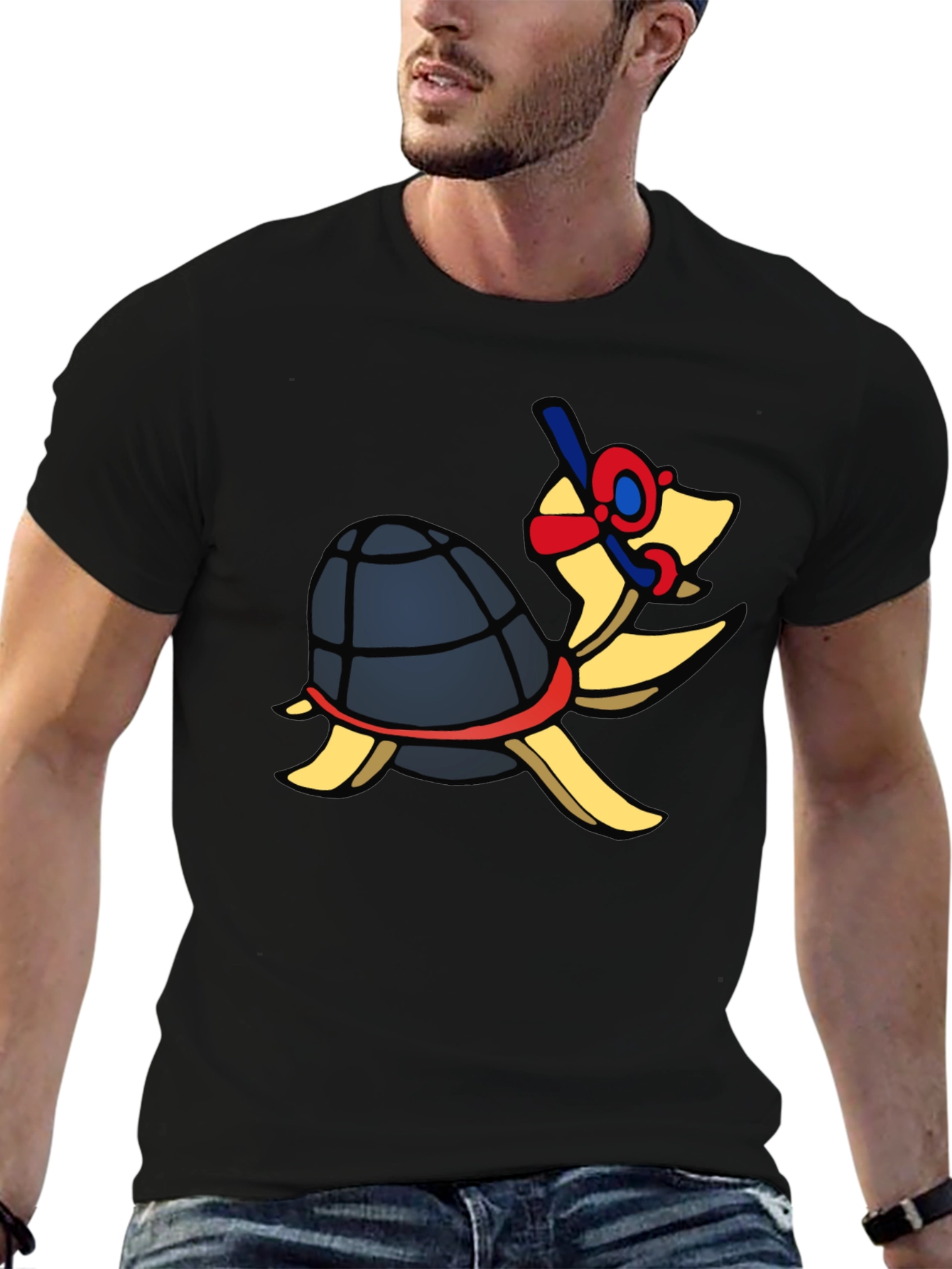 Black Snorkeling Turtle Graphic Tee - Black Cotton T-Shirt view 6