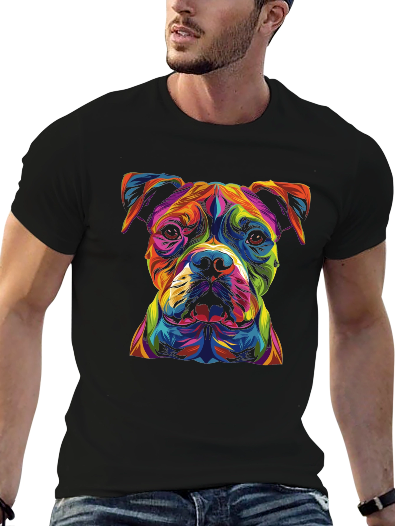 Black Colorful Dog Graphic Black T-Shirt view 6