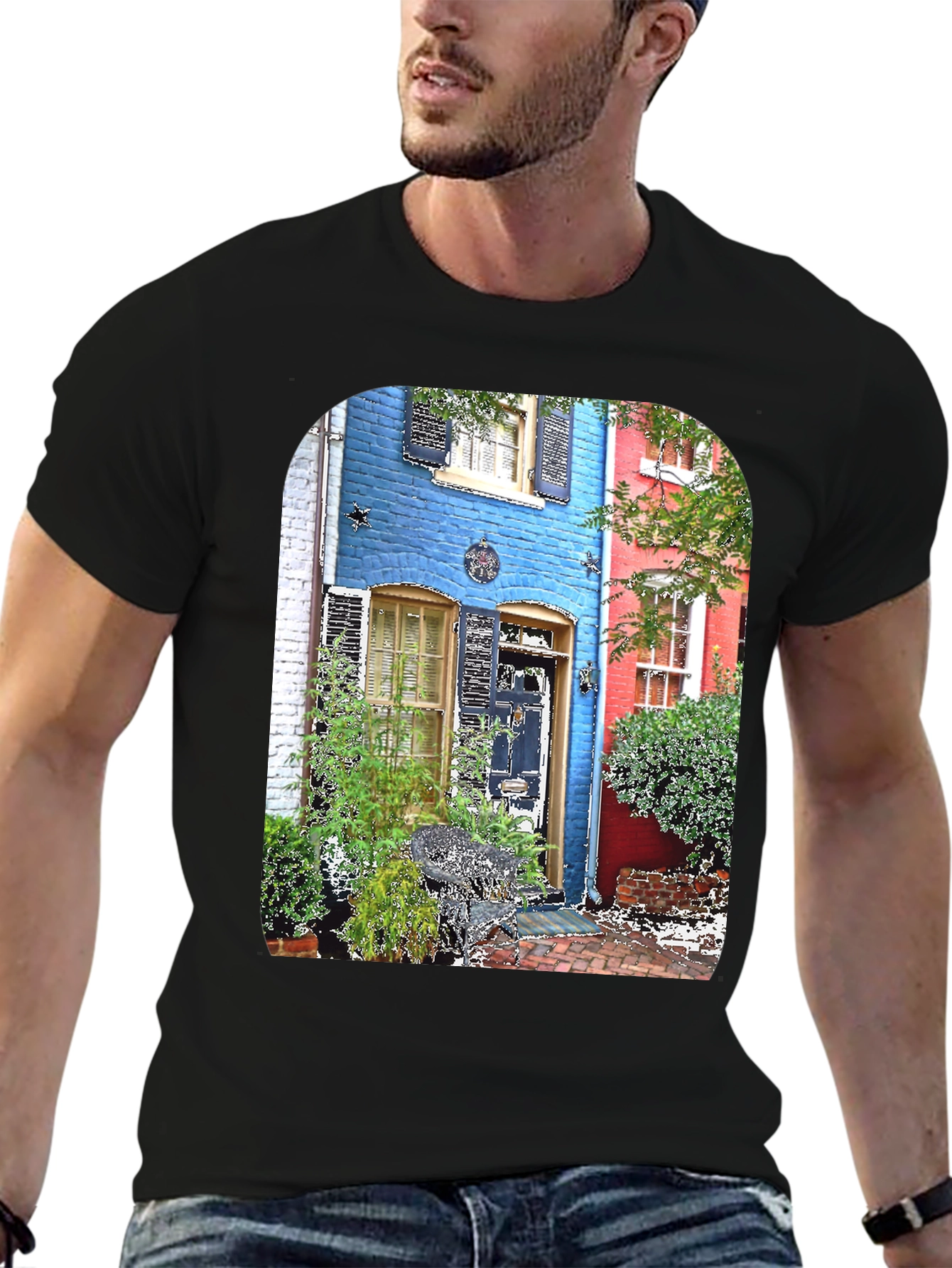 Black Colorful Townhouse T-Shirt view 6