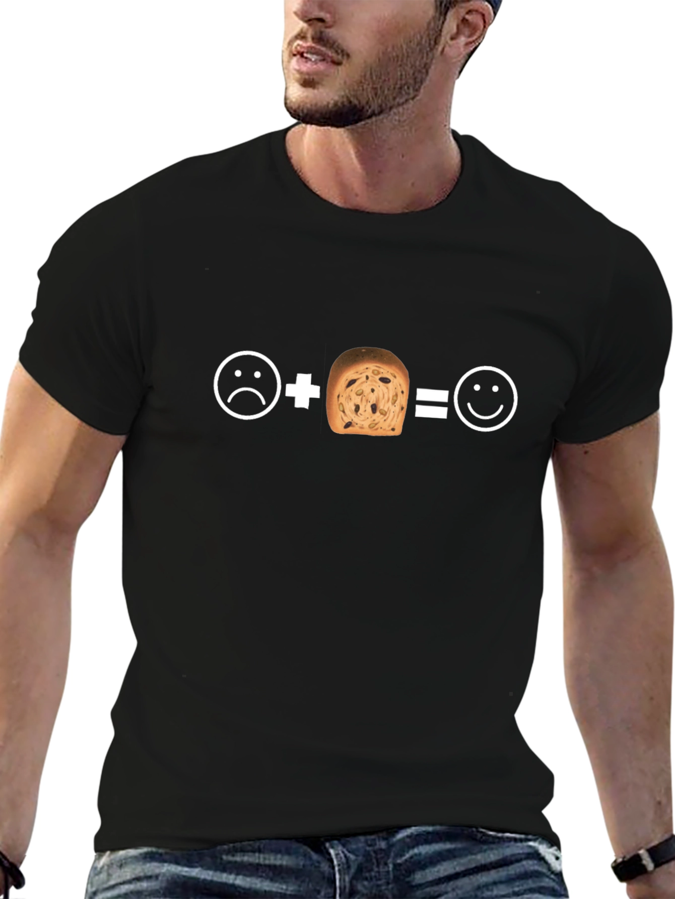Black Sad Plus Bread Equals Happy T-Shirt view 6