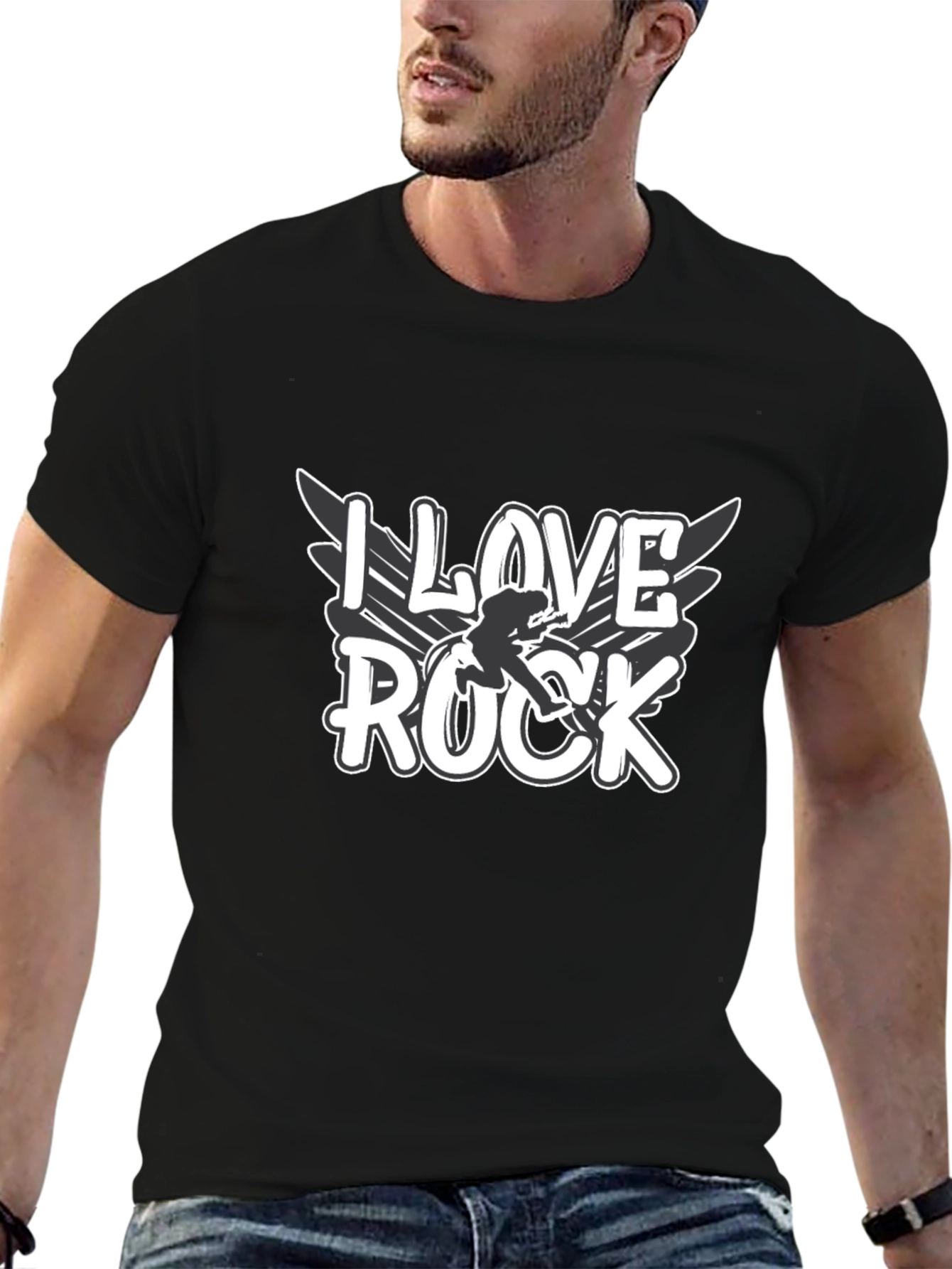 Black I Love Rock Graphic Tee - Black Cotton Blend view 6