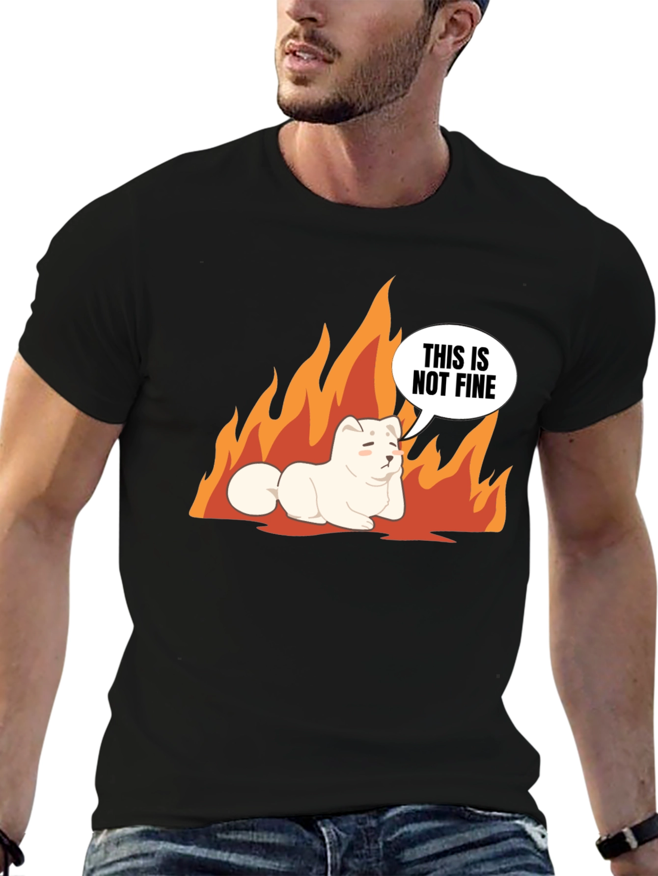 Black This Is Not Fine Dog Meme T-Shirt view 6