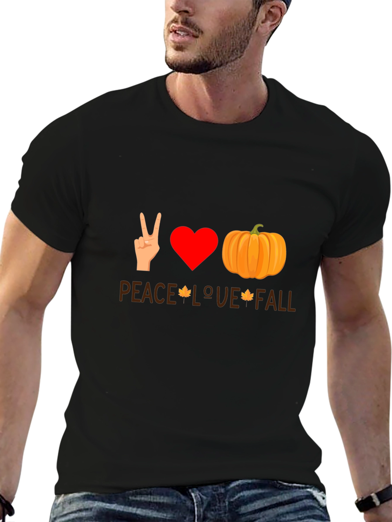 Black Peace Love Fall T-Shirt - Autumn Themed Tee view 6