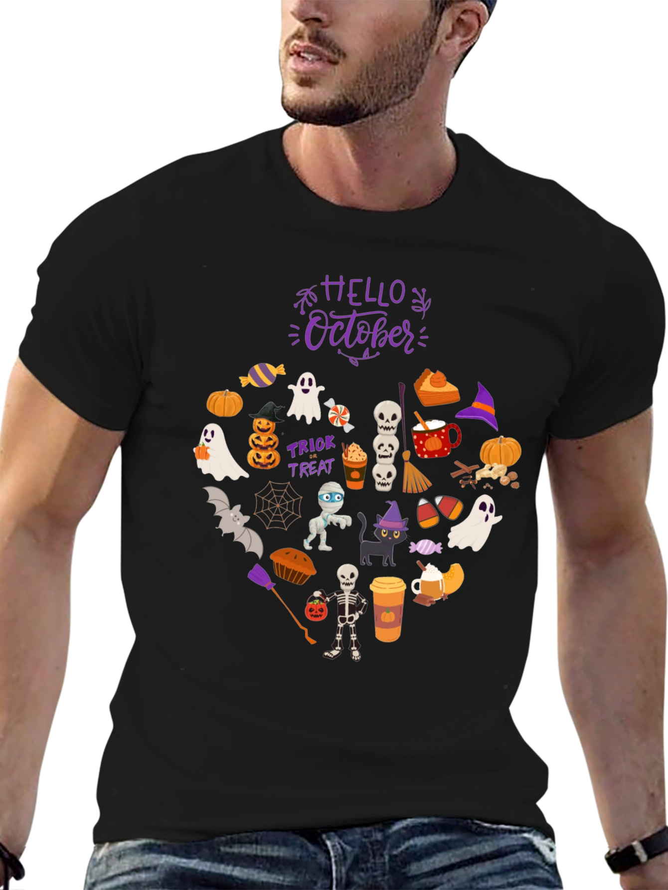 Black Hello October Halloween T-Shirt view 6