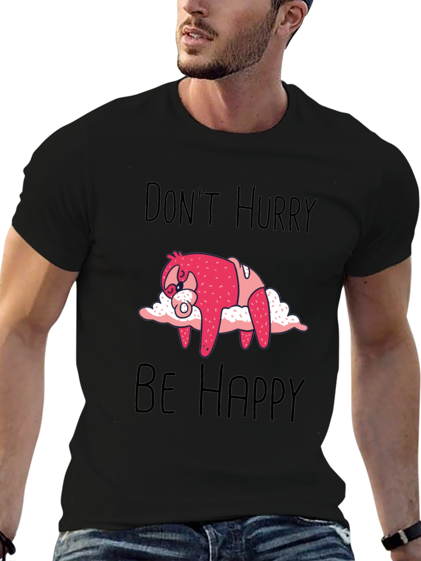 Black Don't Hurry Be Happy Sloth Graphic Tee view 6