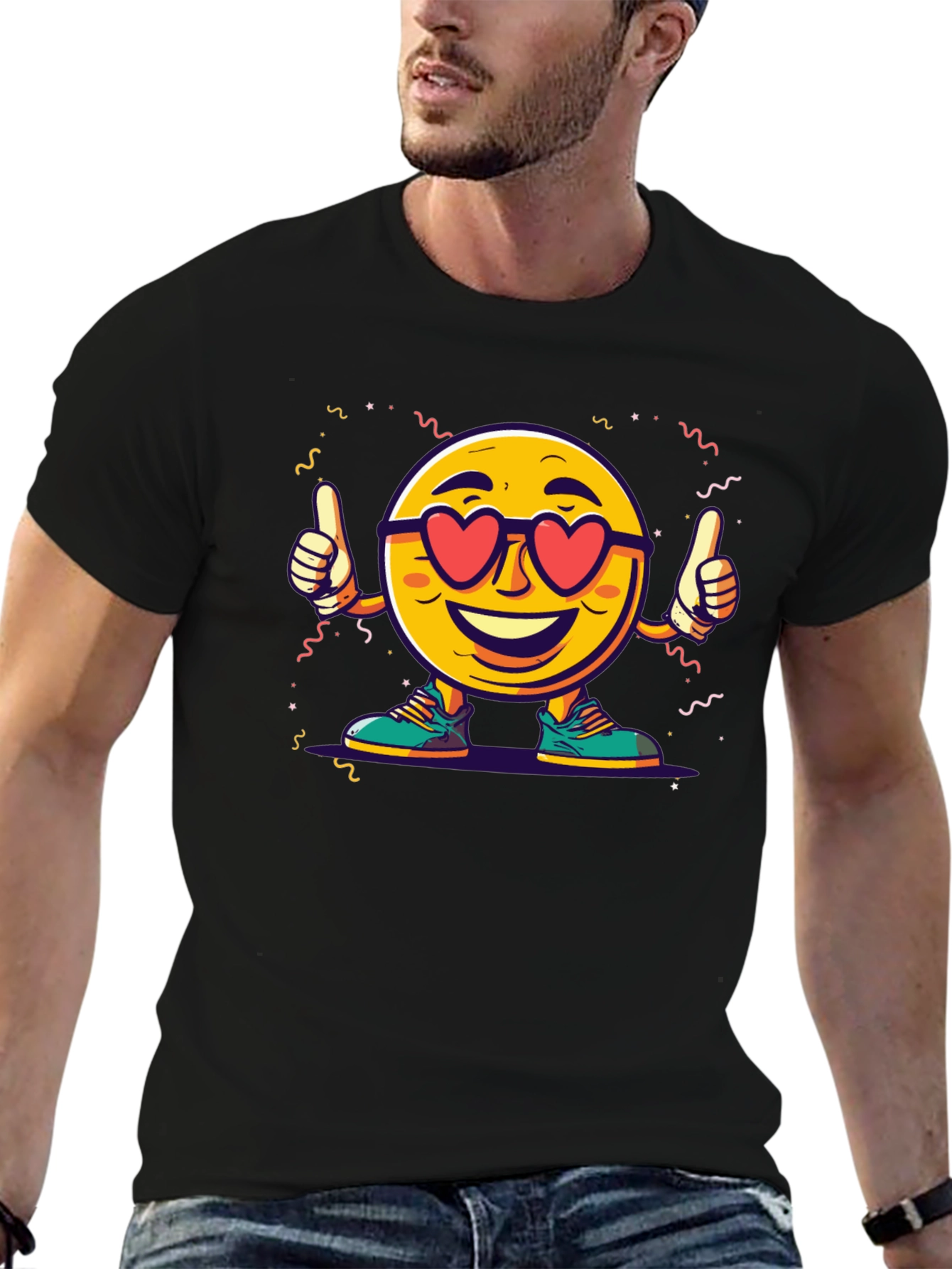 Black Cool Emoji Heart Eyes Graphic T-Shirt view 6