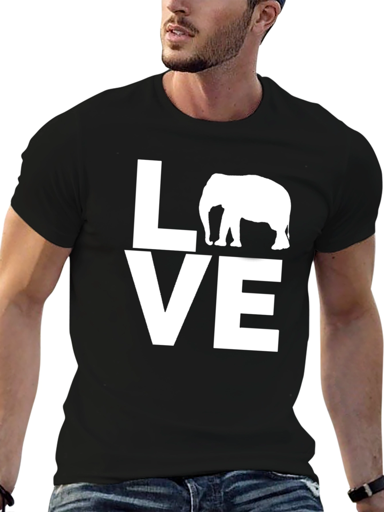 Black Love Elephant Graphic T-Shirt - Black view 6