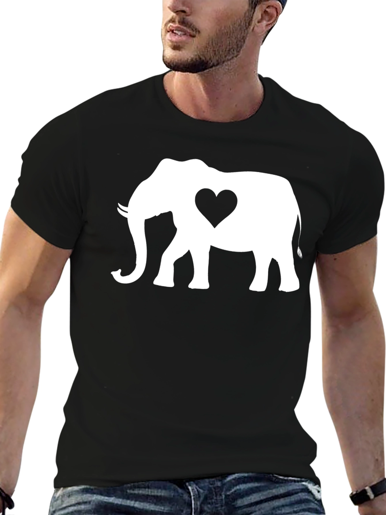 Black Elephant Heart Graphic Tee - Black Cotton Blend view 6