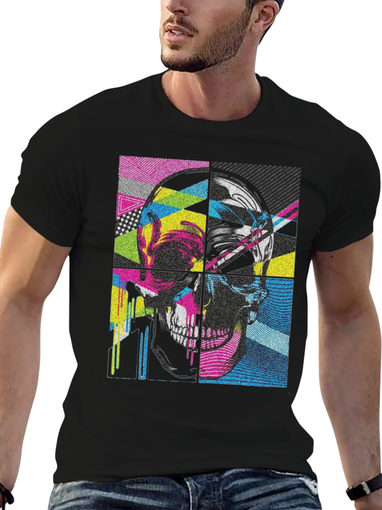 Black Pop Art Skull Graphic Tee - Black view 6