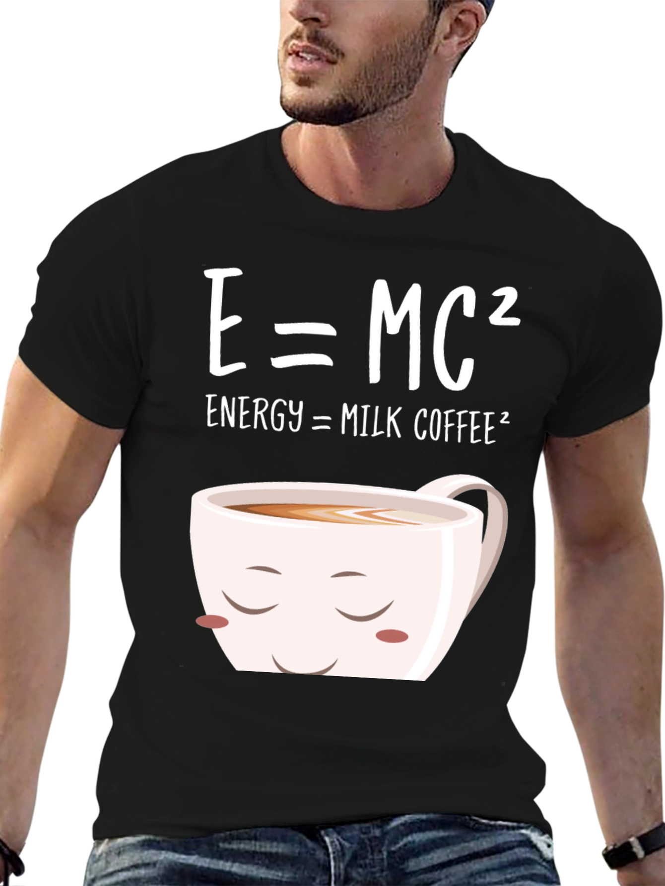 Black E=MC² Milk Coffee T-Shirt - Humorous Science Tee view 6