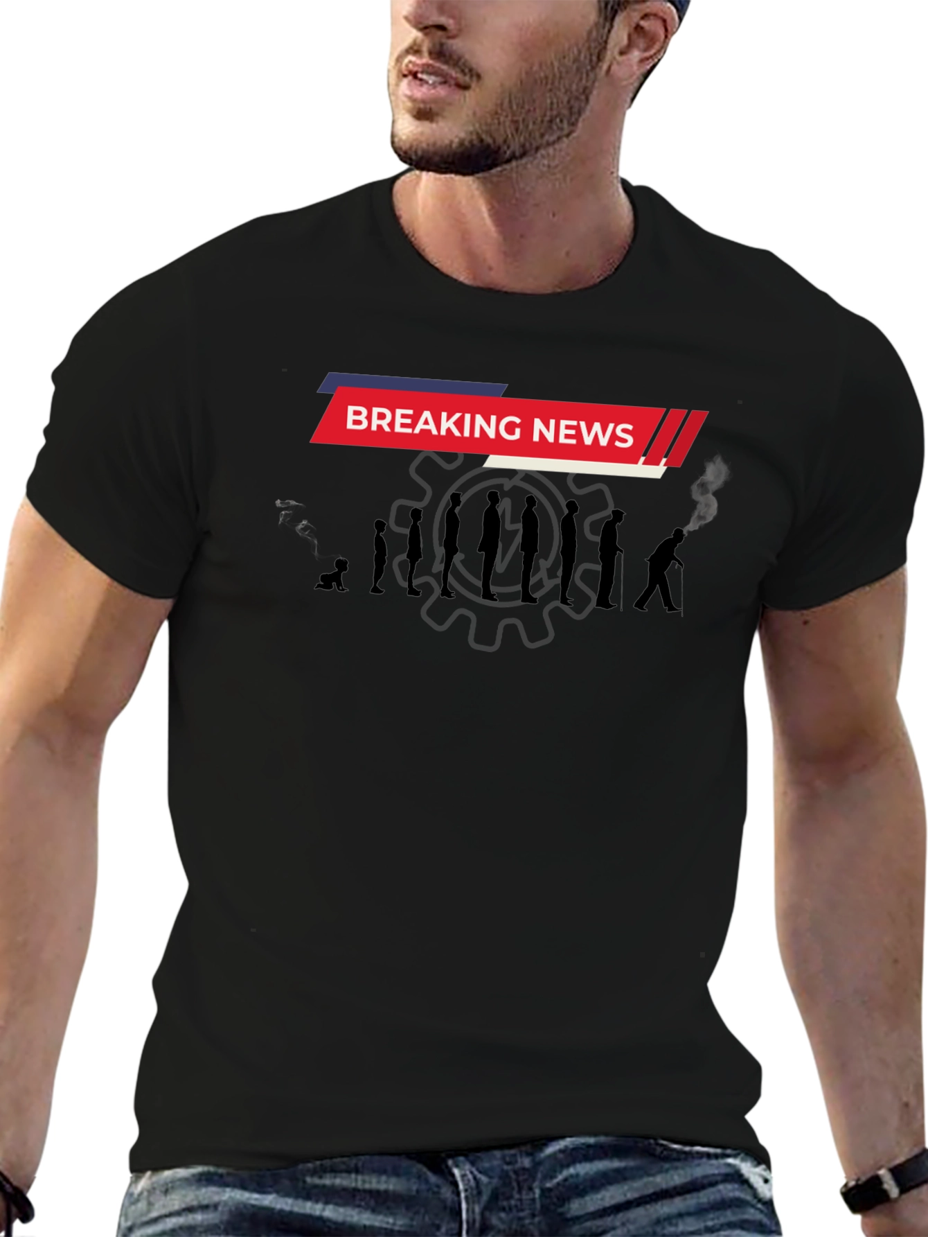 Black Breaking News Evolution Men's Black T-Shirt view 6