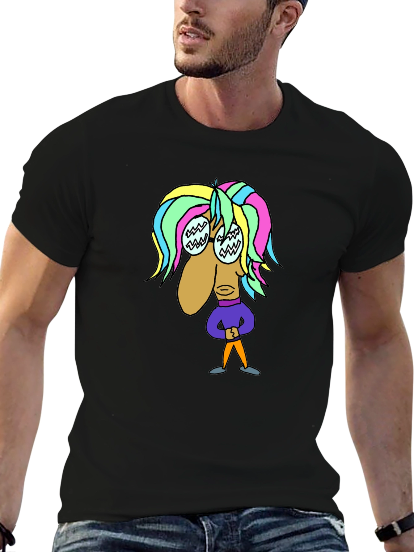 Black Cartoon Character Black T-Shirt view 6
