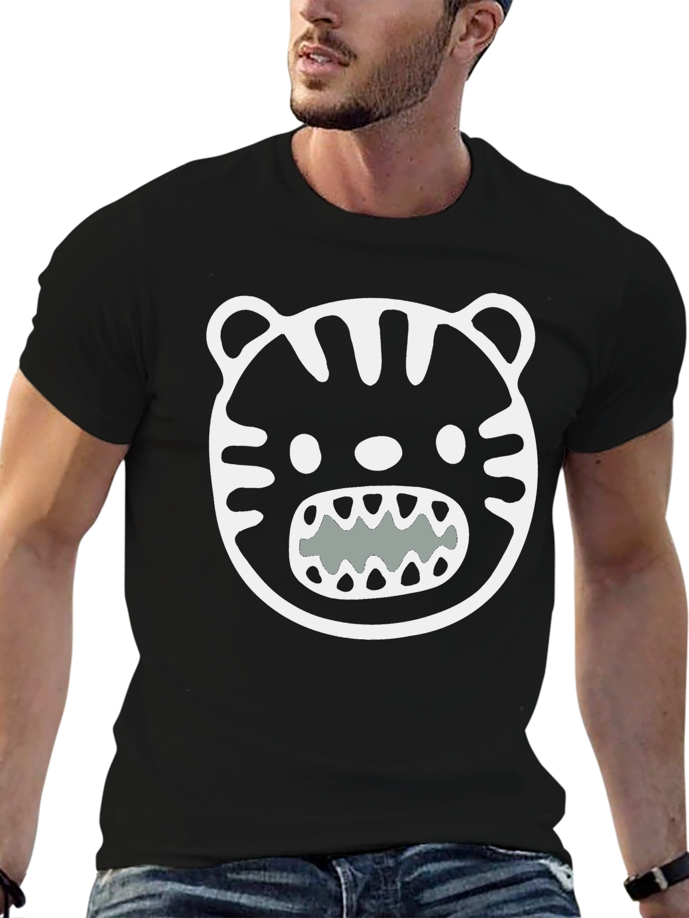Black Cool Graphic Tee - Black Tiger Face T-Shirt view 6