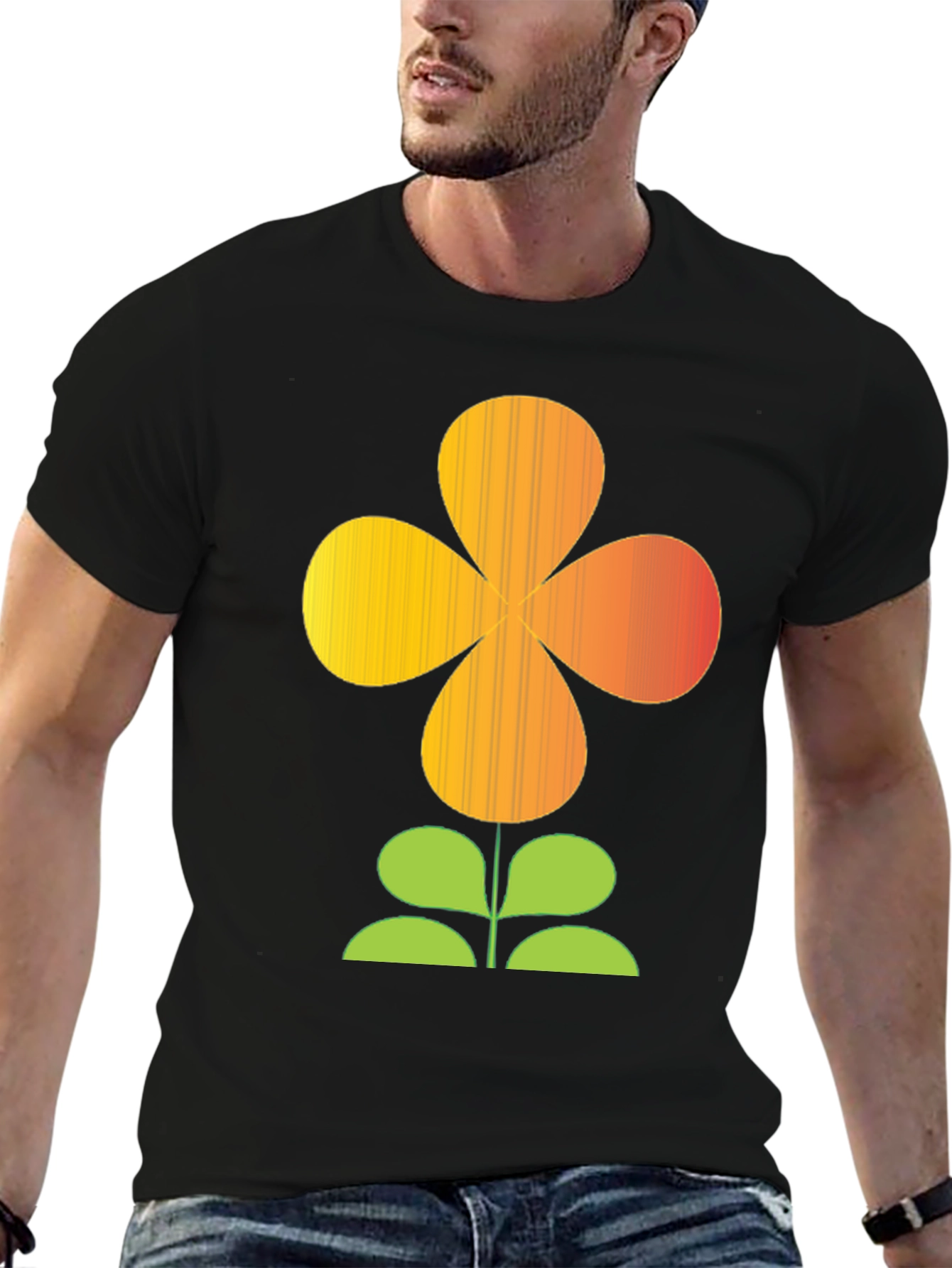 Black Retro Flower Power Graphic T-Shirt - Black view 6