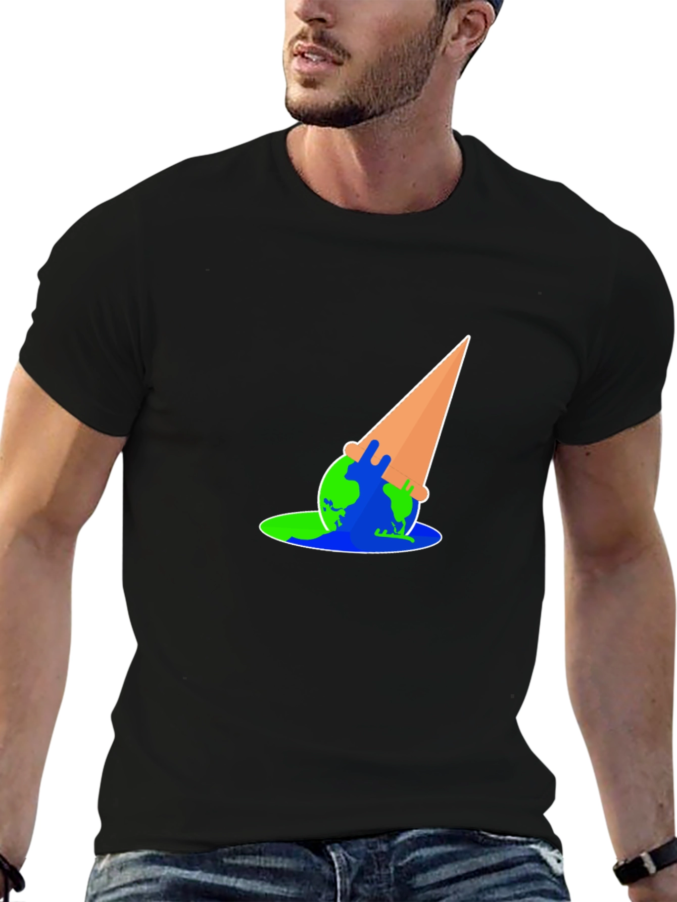 Black Earth Melting Ice Cream Cone Graphic T-Shirt view 6