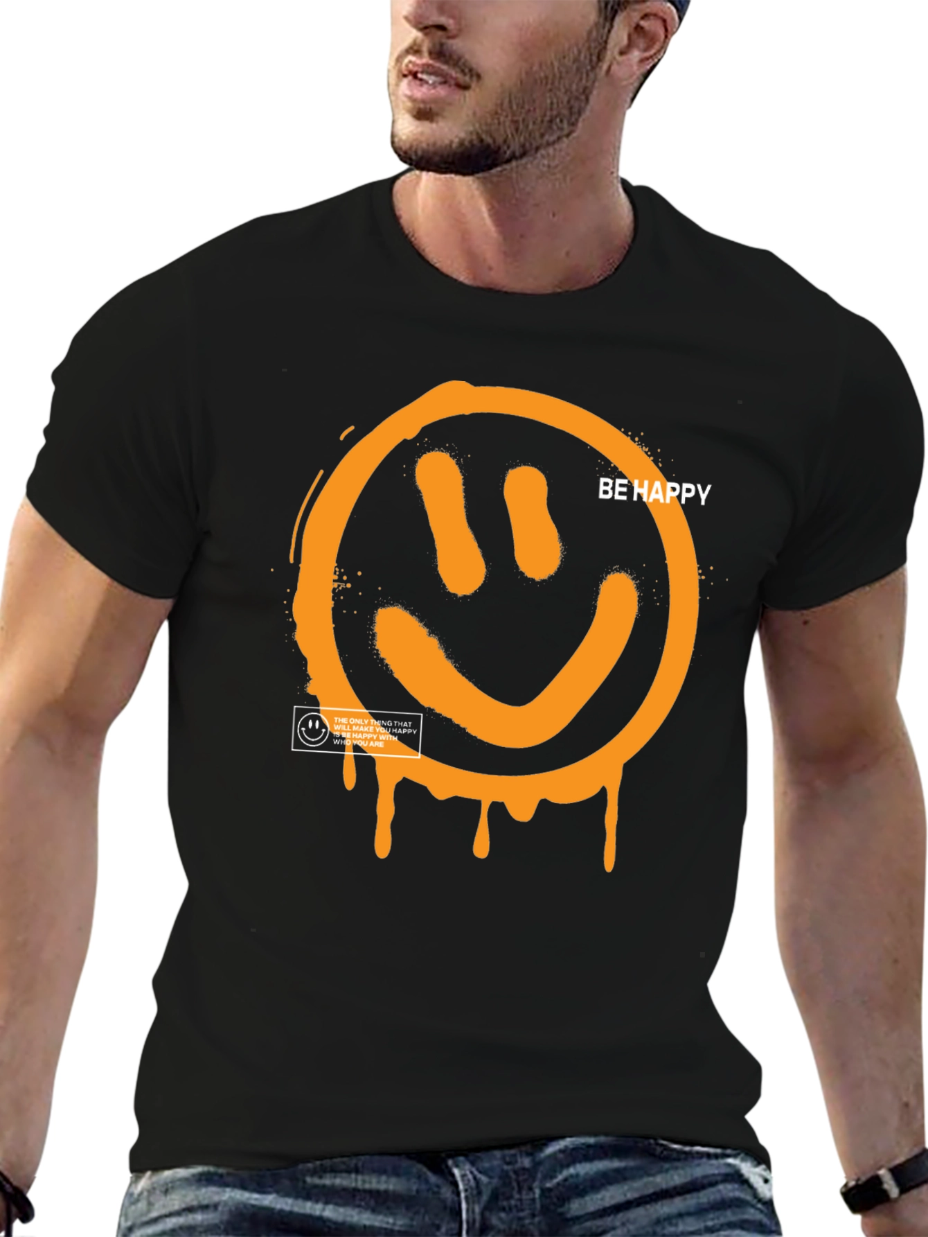 Black Be Happy Graphic Tee - Black view 6