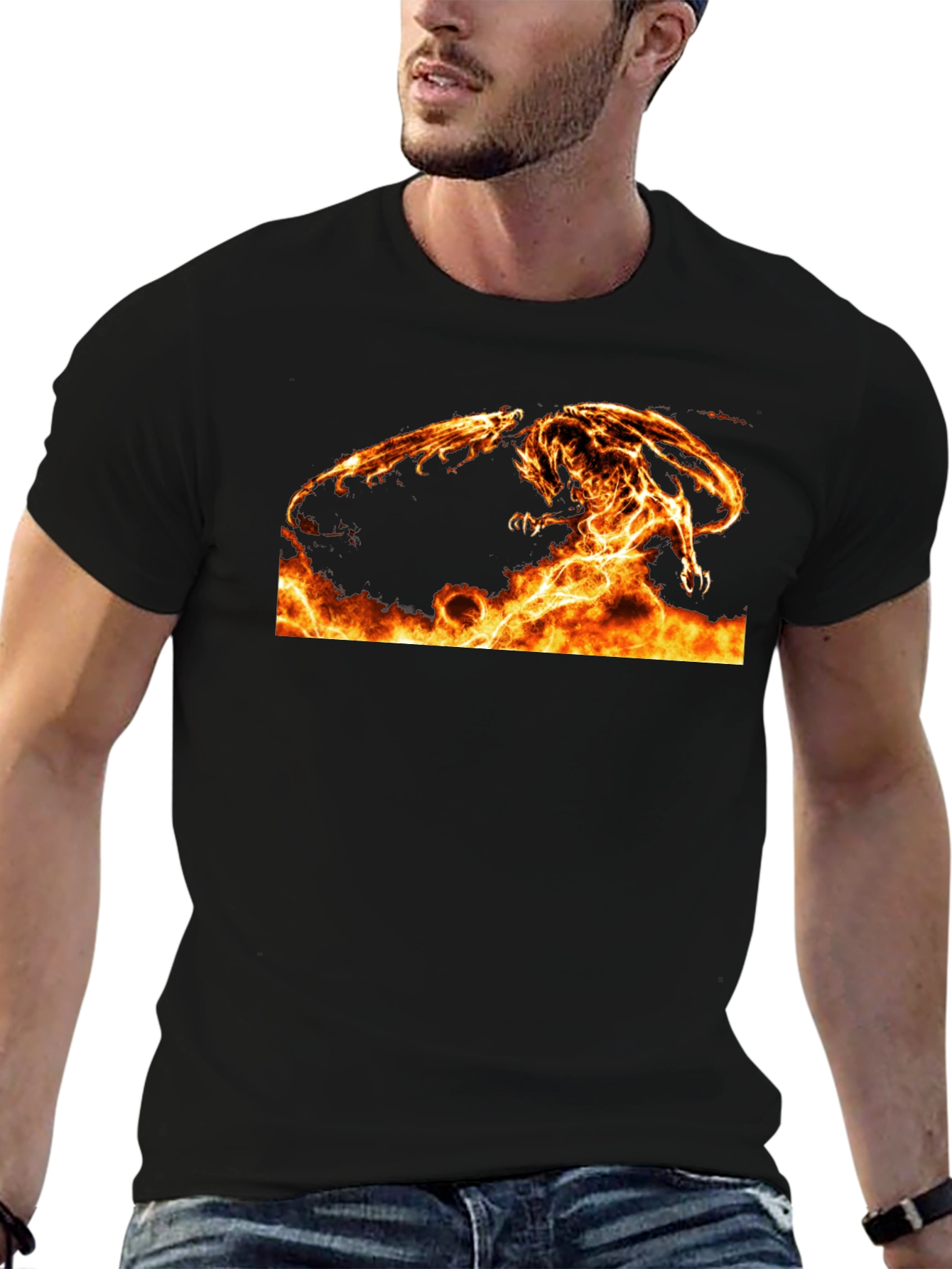 Fiery Dragon Graphic Tee - Black Cotton Comfort - 6