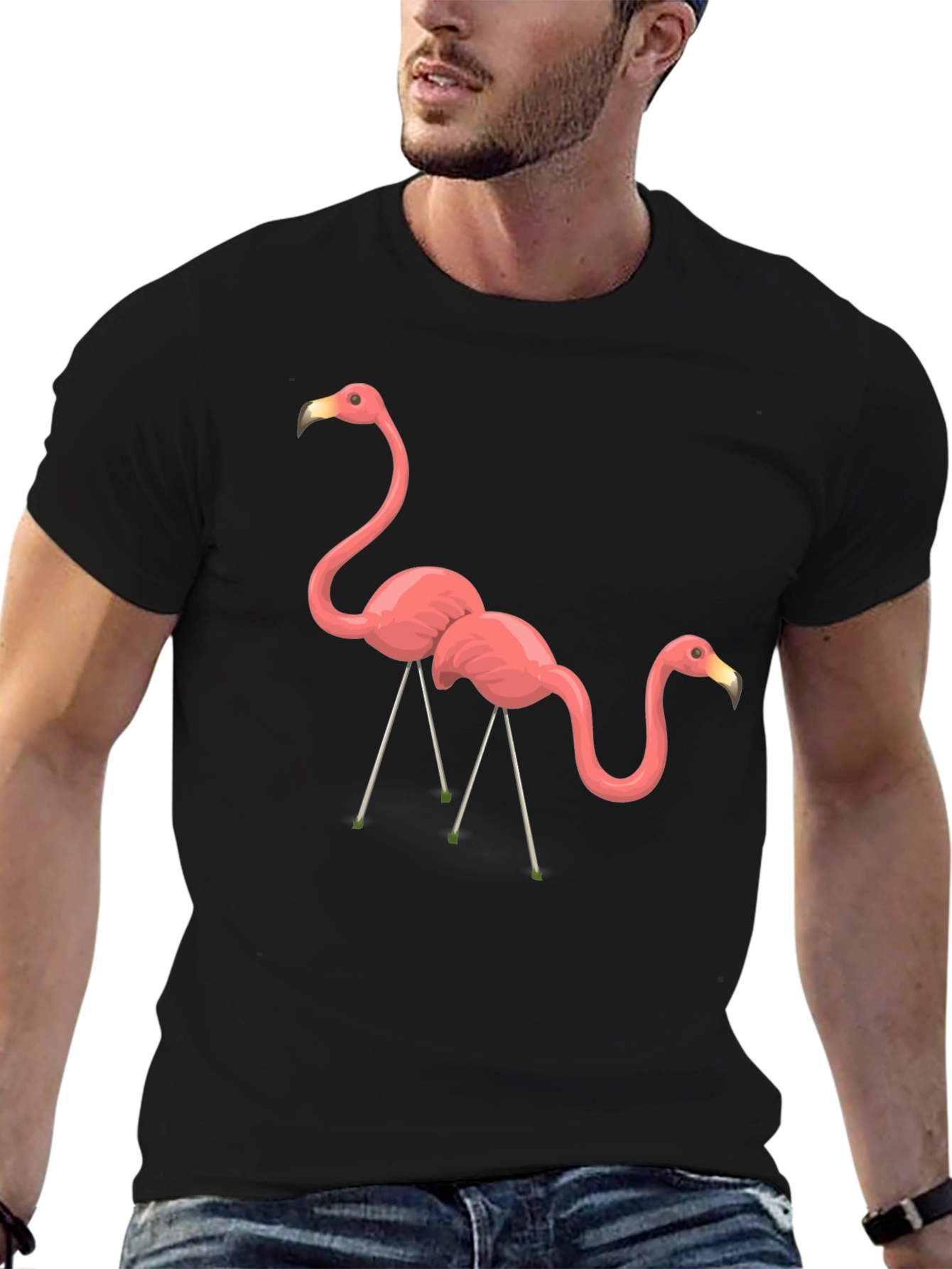 Black Flamingo Graphic Tee - Black Cotton T-Shirt view 6