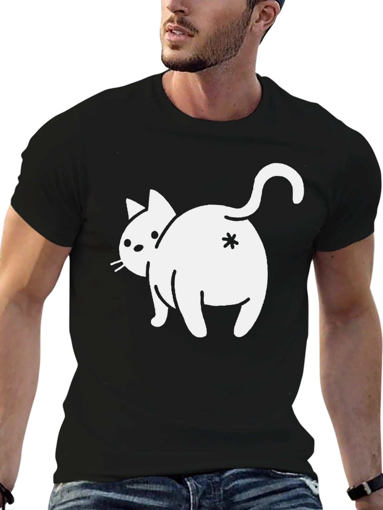 Black Funny Cat Butt T-Shirt - Asterisk Design view 6