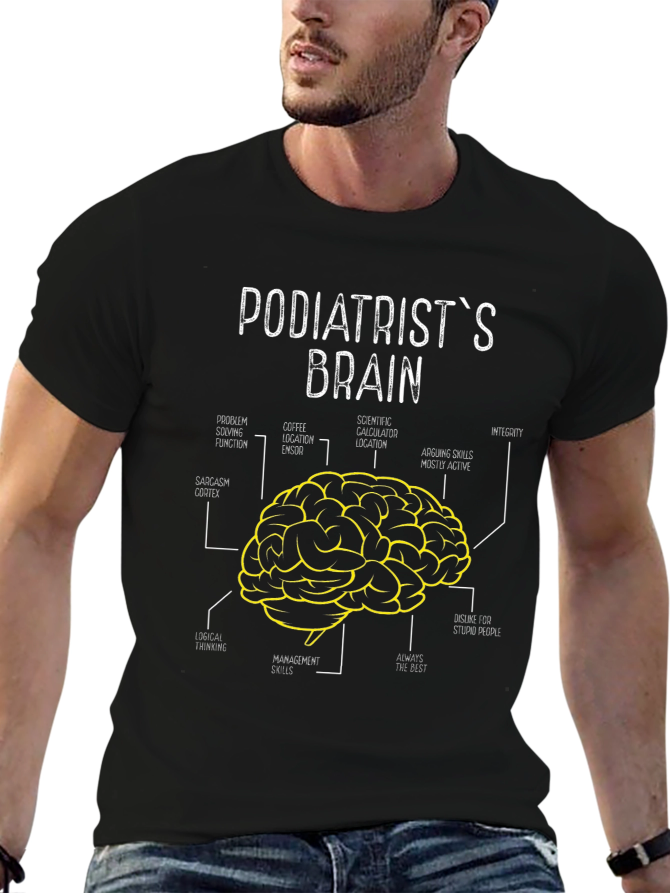 Black Podiatrist's Brain T-Shirt - Funny Anatomy Tee view 6