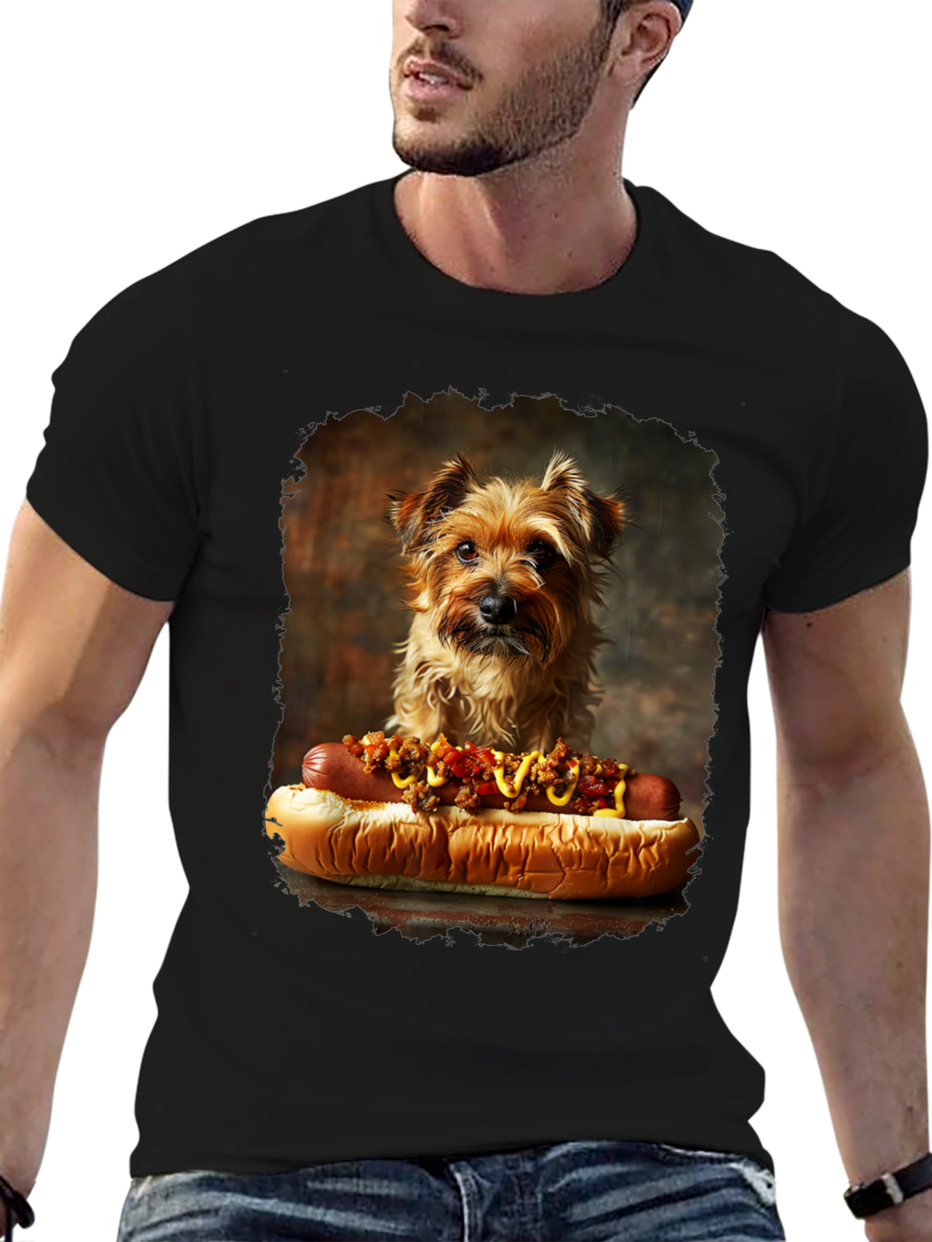 Black Dog & Hotdog Graphic Tee - Novelty T-Shirt view 6
