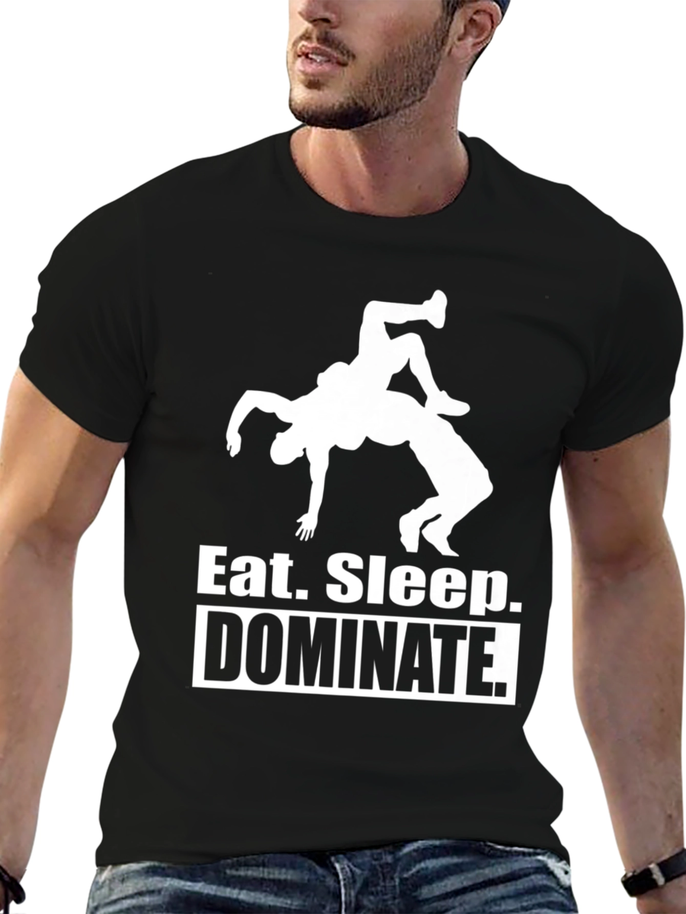 Black Eat Sleep Dominate T-Shirt Black Wrestling Tee view 6