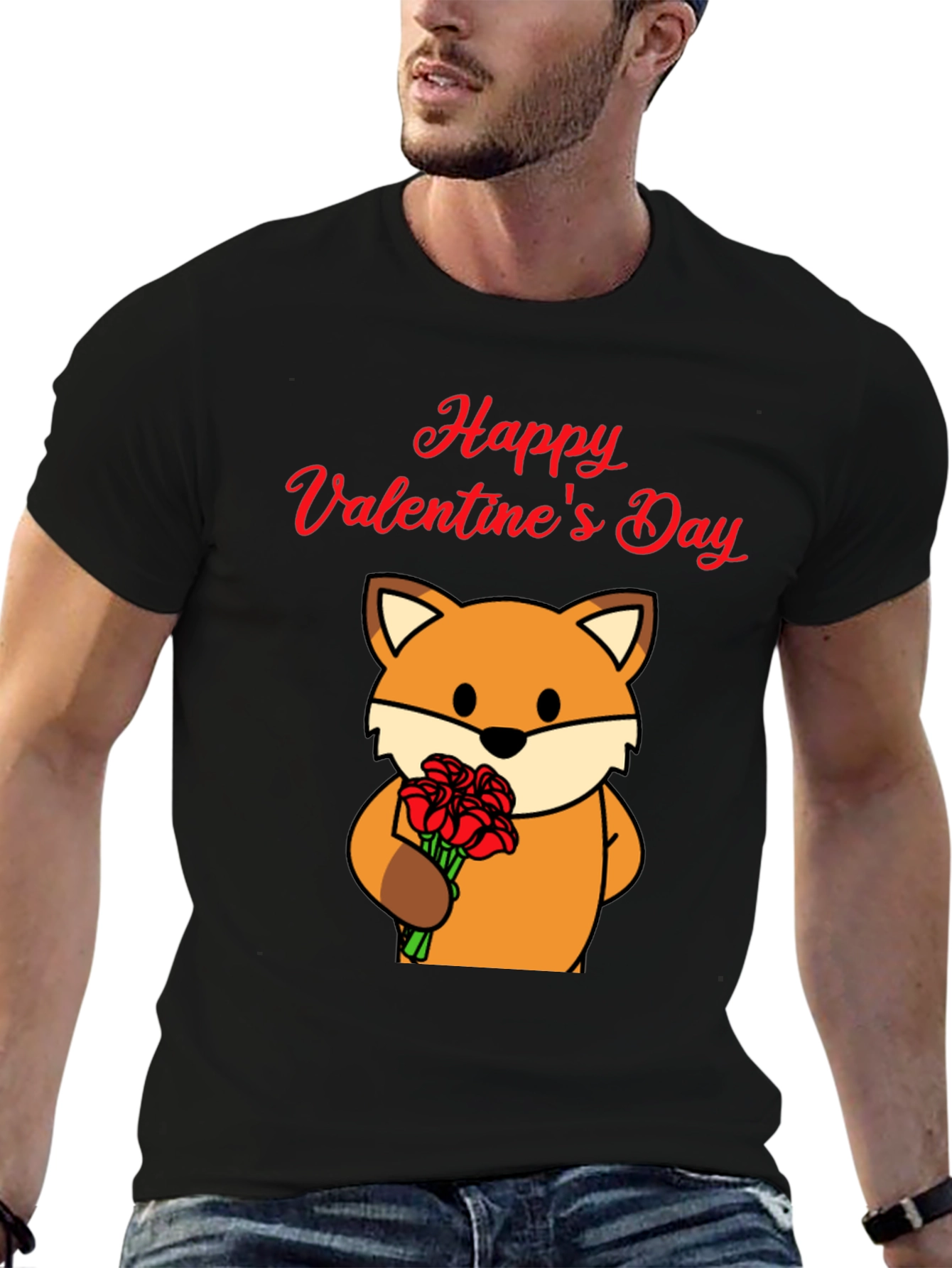 Black Happy Valentine's Day Fox Graphic Tee view 6