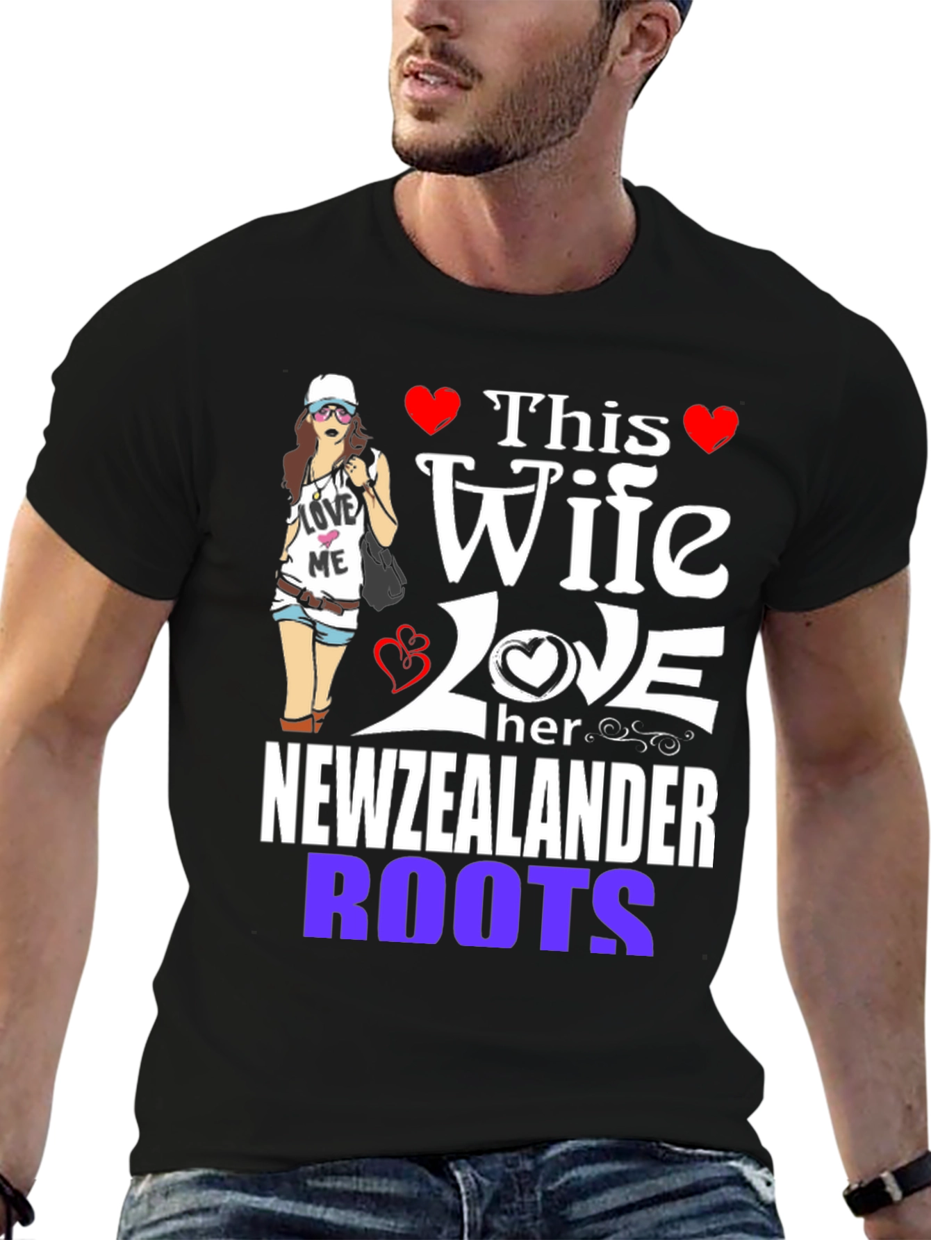 Black New Zealander Wife Novelty T-Shirt view 6