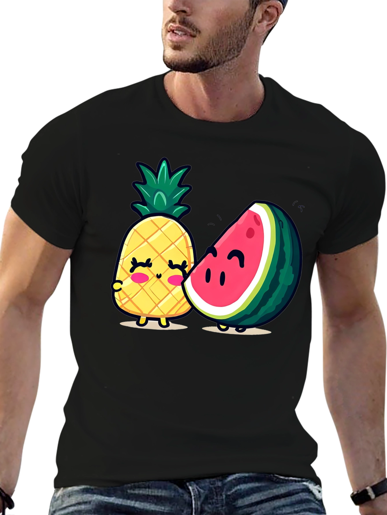 Black Cute Fruit Friends Graphic T-Shirt - Black view 6
