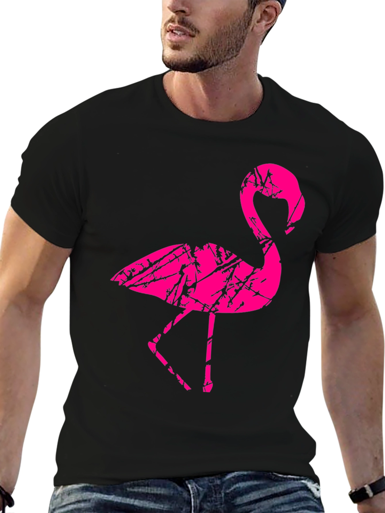 Black Men's Black Flamingo Graphic T-Shirt view 6