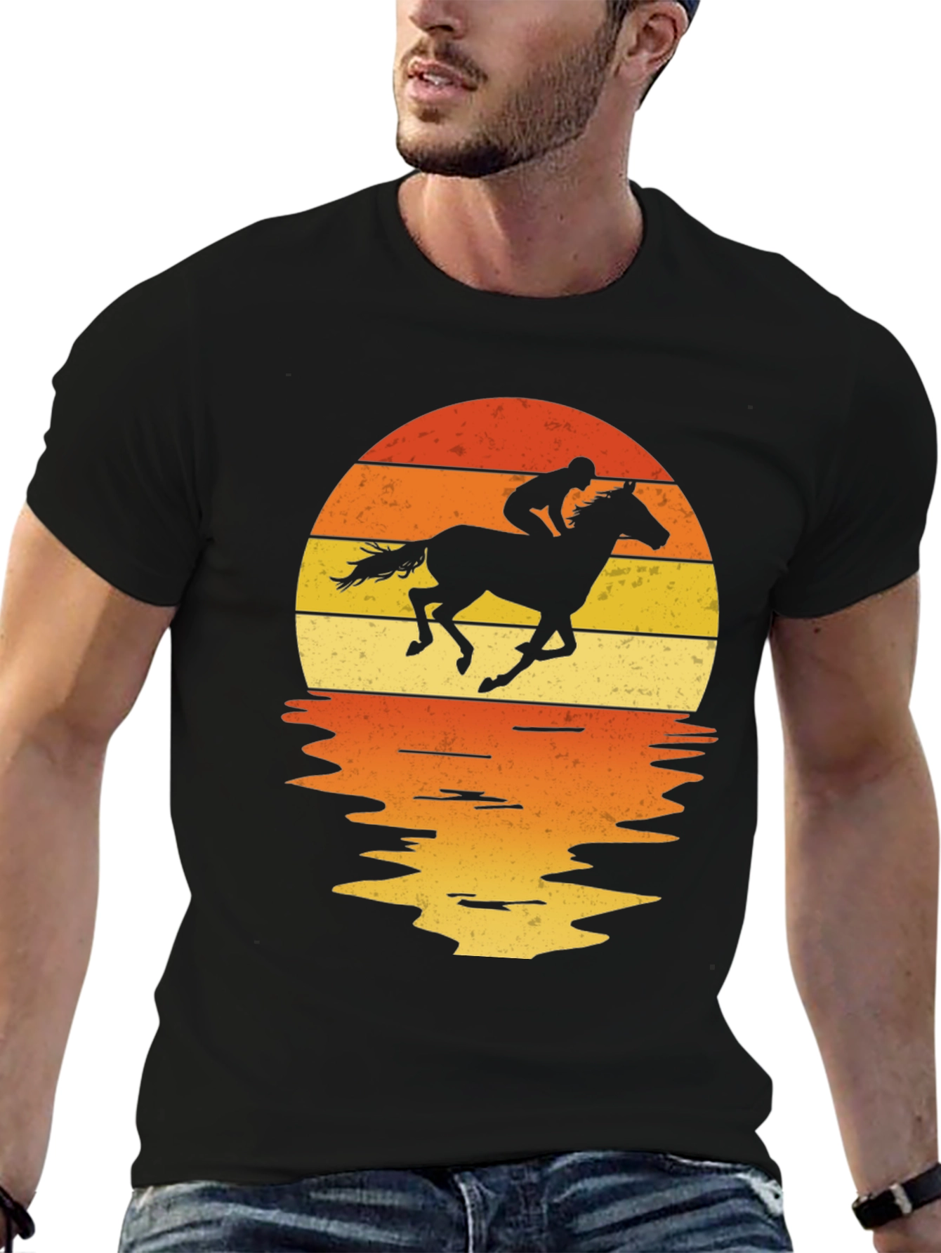 Black Horse Rider Sunset Graphic Tee view 6