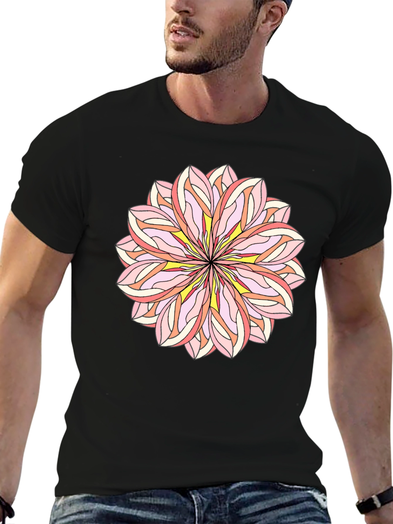 Black Floral Mandala Graphic Tee - Stylish Black T-Shirt view 6