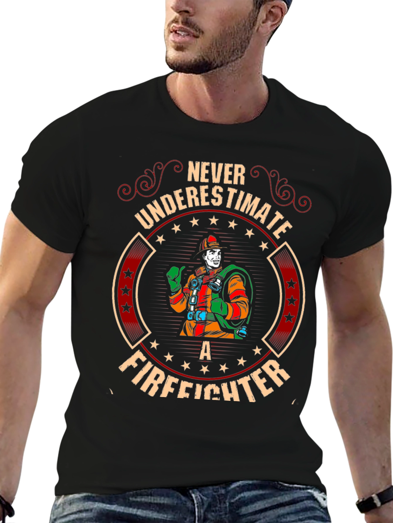 Black Never Underestimate a Firefighter Graphic Tee view 6