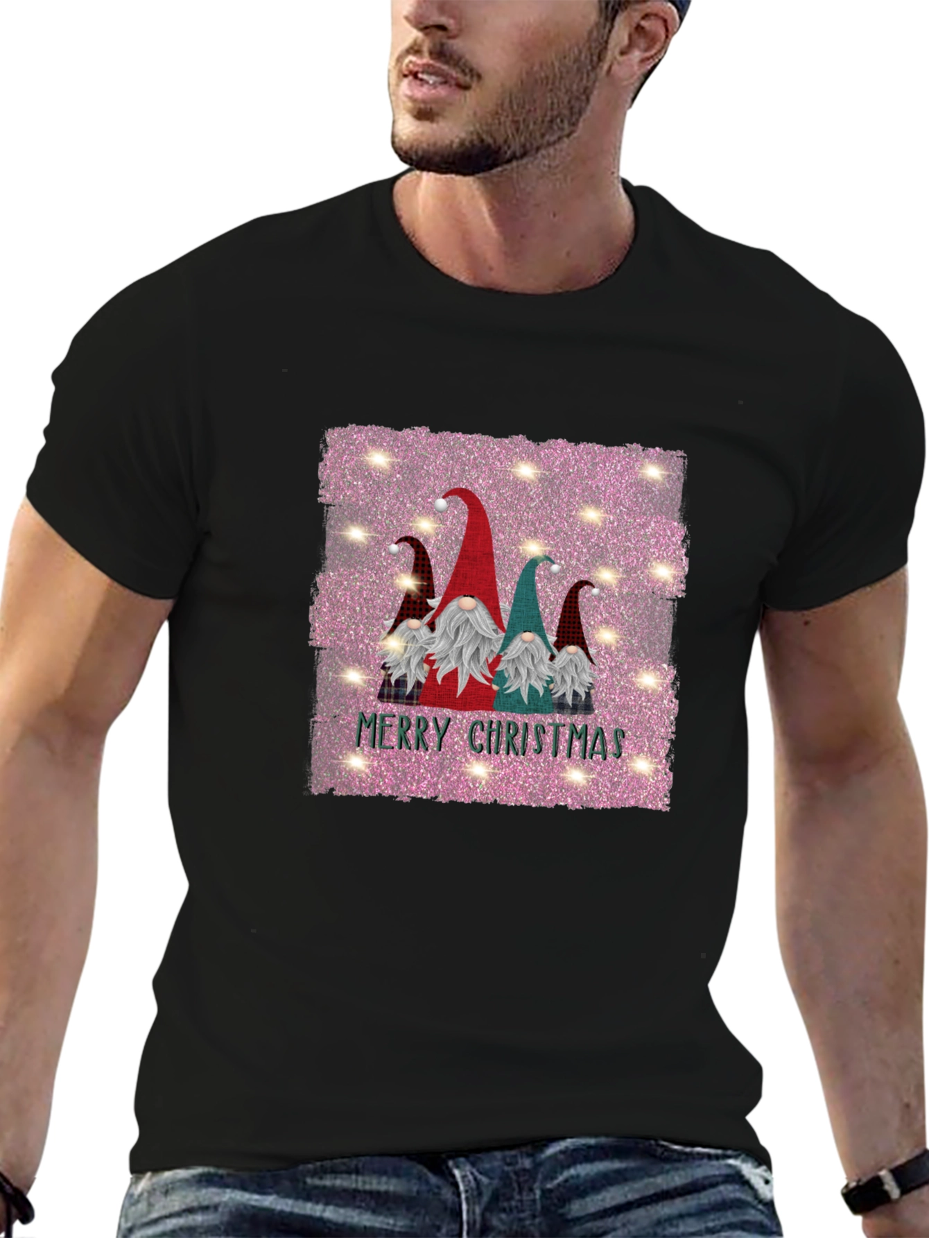 Gnome Merry Christmas Black T-Shirt - 6
