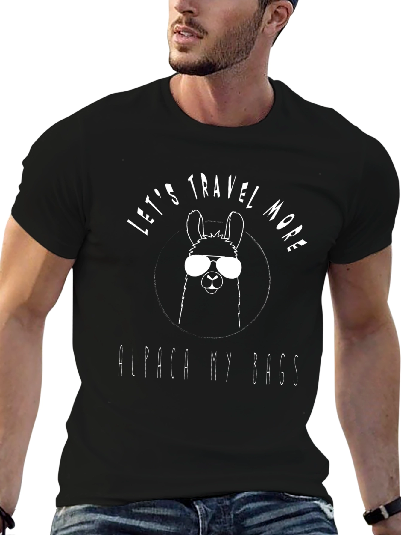 Black Alpaca Travel T-Shirt - Let's Travel More Graphic Tee view 6