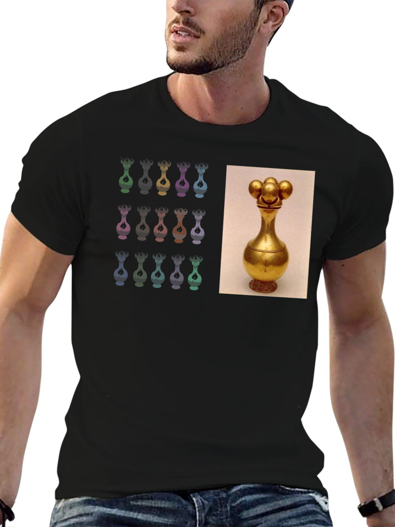 Black Unique Graphic Tee - Golden Vessel Design view 6