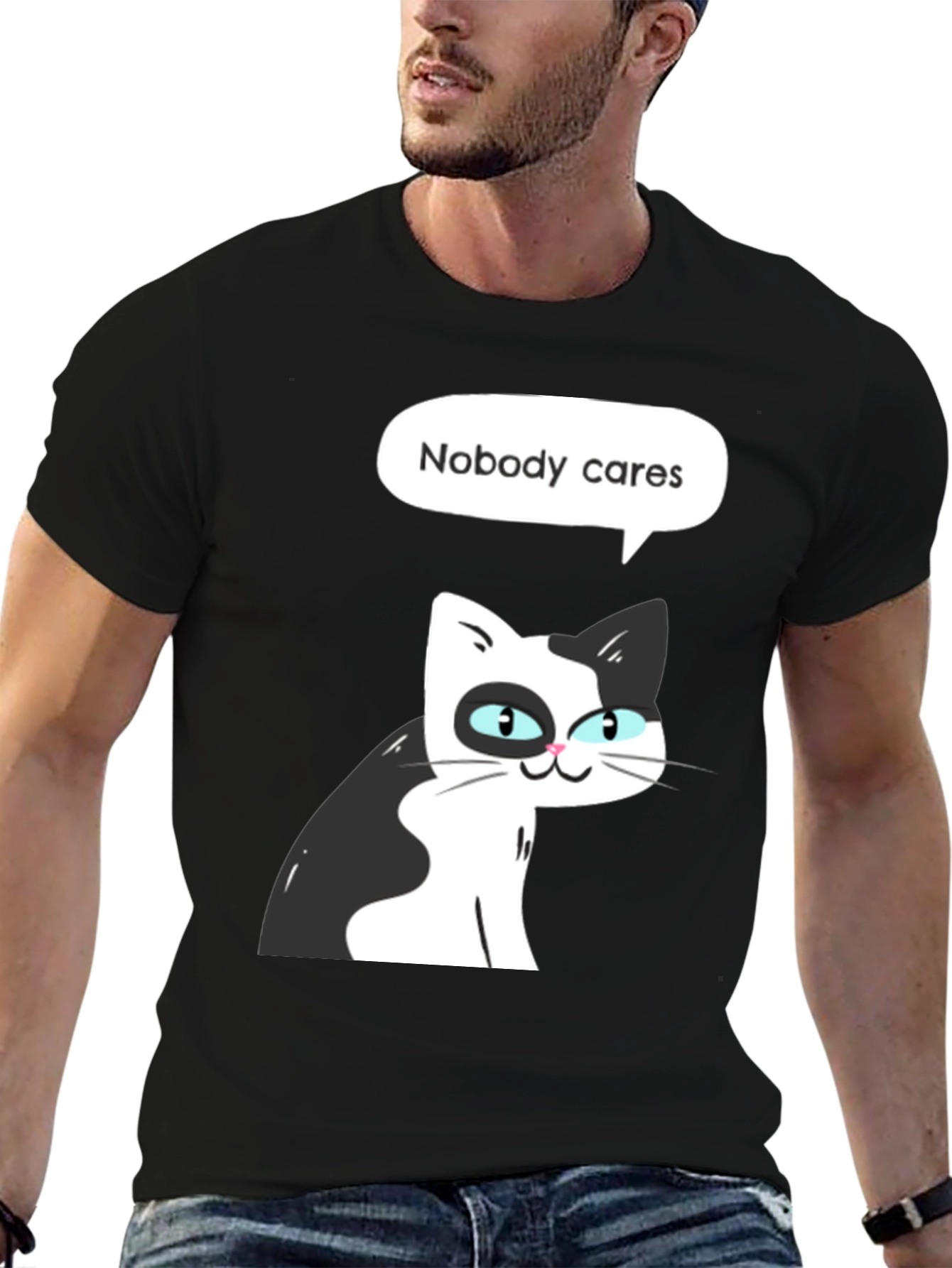 Black Nobody Cares Cat Graphic Tee - Black view 6