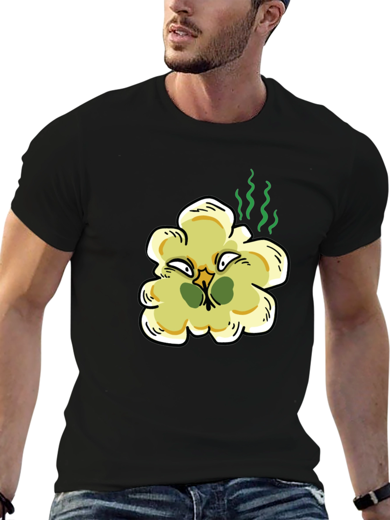 Black Stinky Popcorn T-Shirt - Funny Cartoon Food Tee view 6