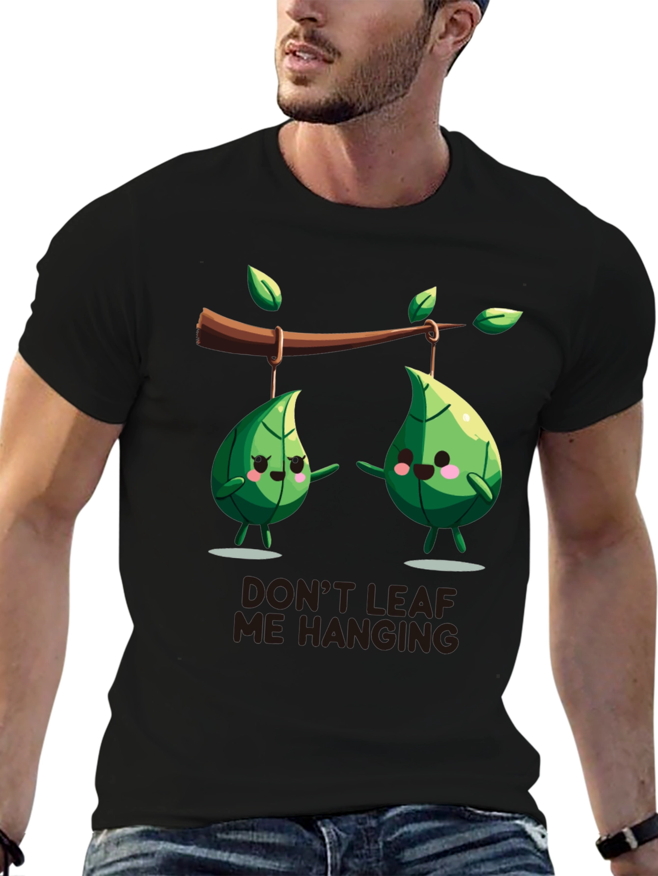 Black Funny Don't Leaf Me Hanging Graphic T-Shirt view 6