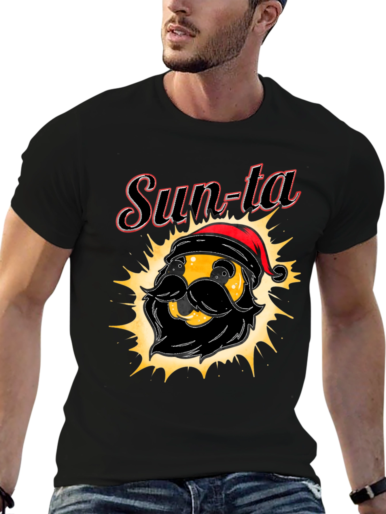 Black Sun-ta Graphic Tee - Santa Claus Emoji T-Shirt view 6