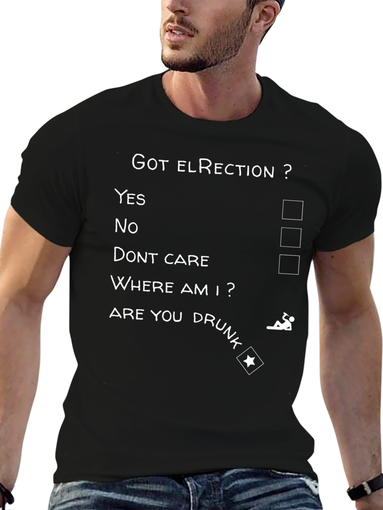 Black Humorous Erection Checklist Black T-Shirt view 6