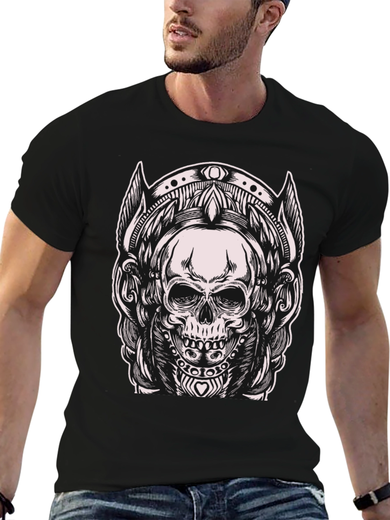 Black Skull Graphic Tee - Black Cotton Blend T-Shirt view 6