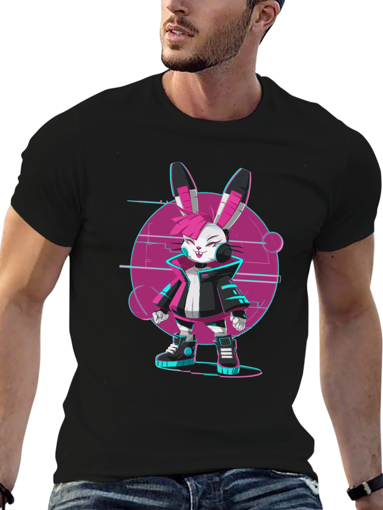 Black Cyberpunk Bunny T-Shirt - Edgy Streetwear Style view 6