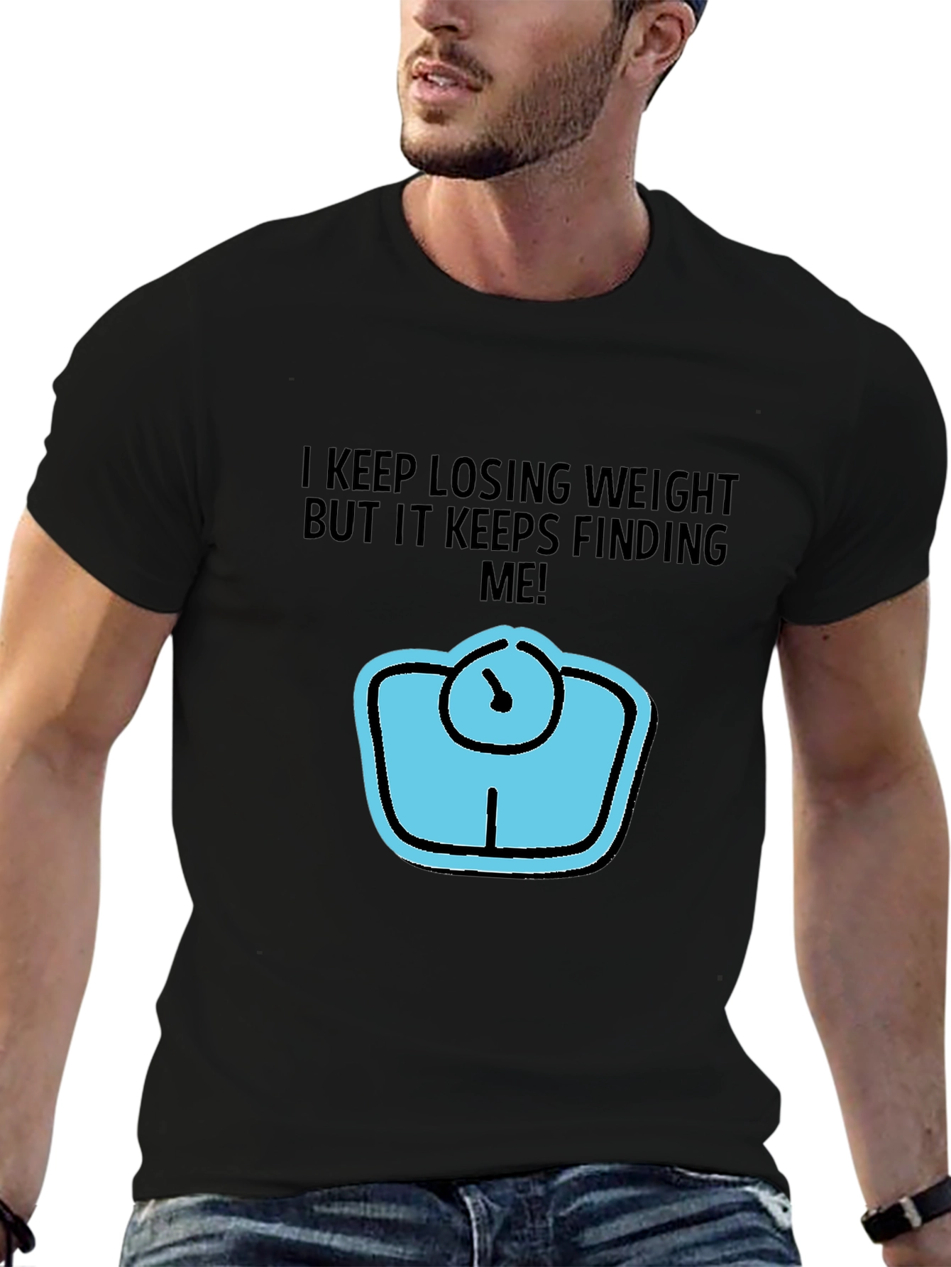 Black Humorous Weight Loss T-Shirt - I Keep Losing Weight! view 6