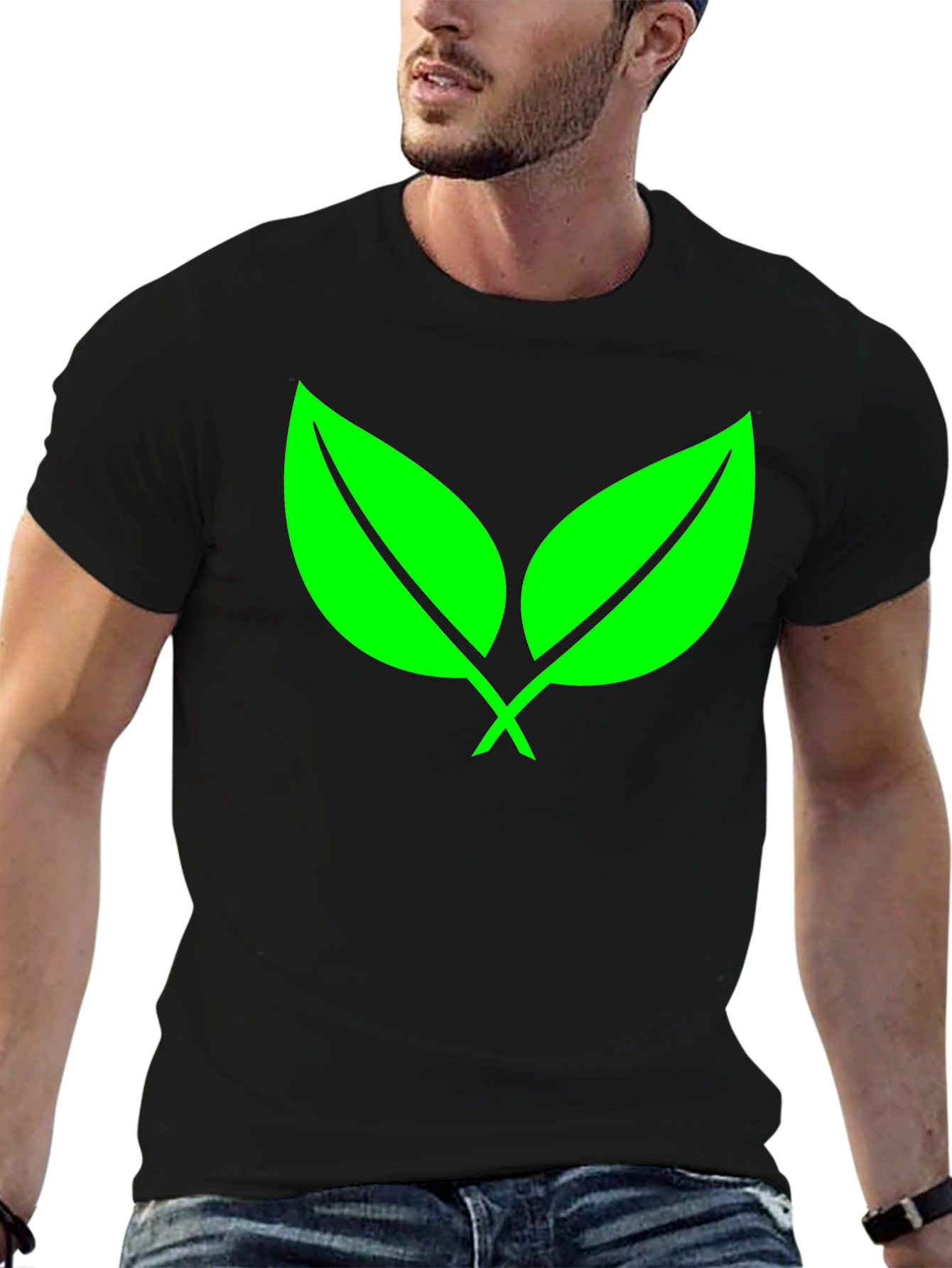 Black Eco-Friendly Green Leaf Black T-Shirt view 6