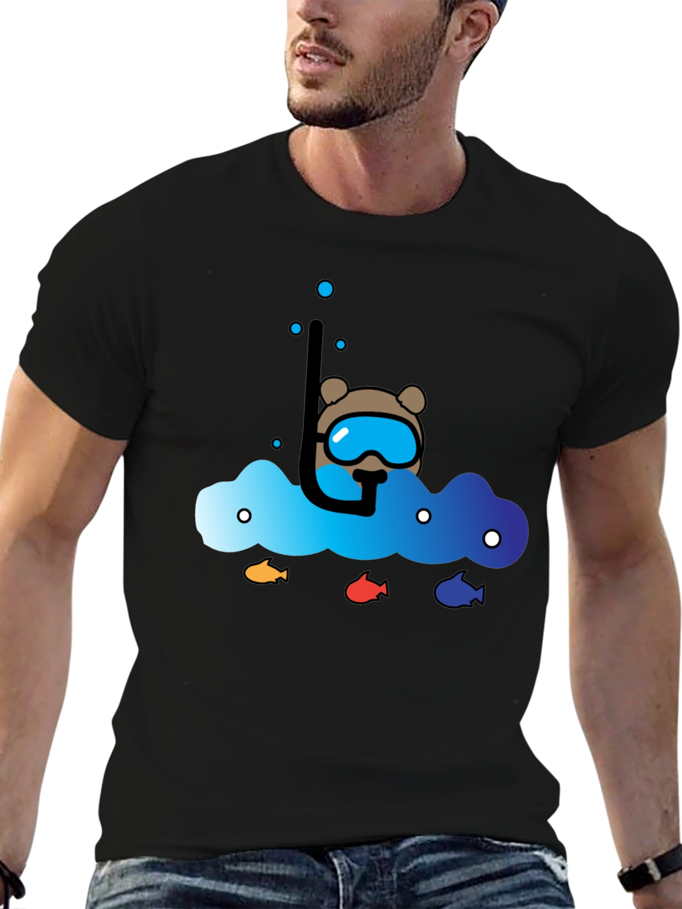 Black Scuba Bear Graphic Tee - Dive into Style! view 6