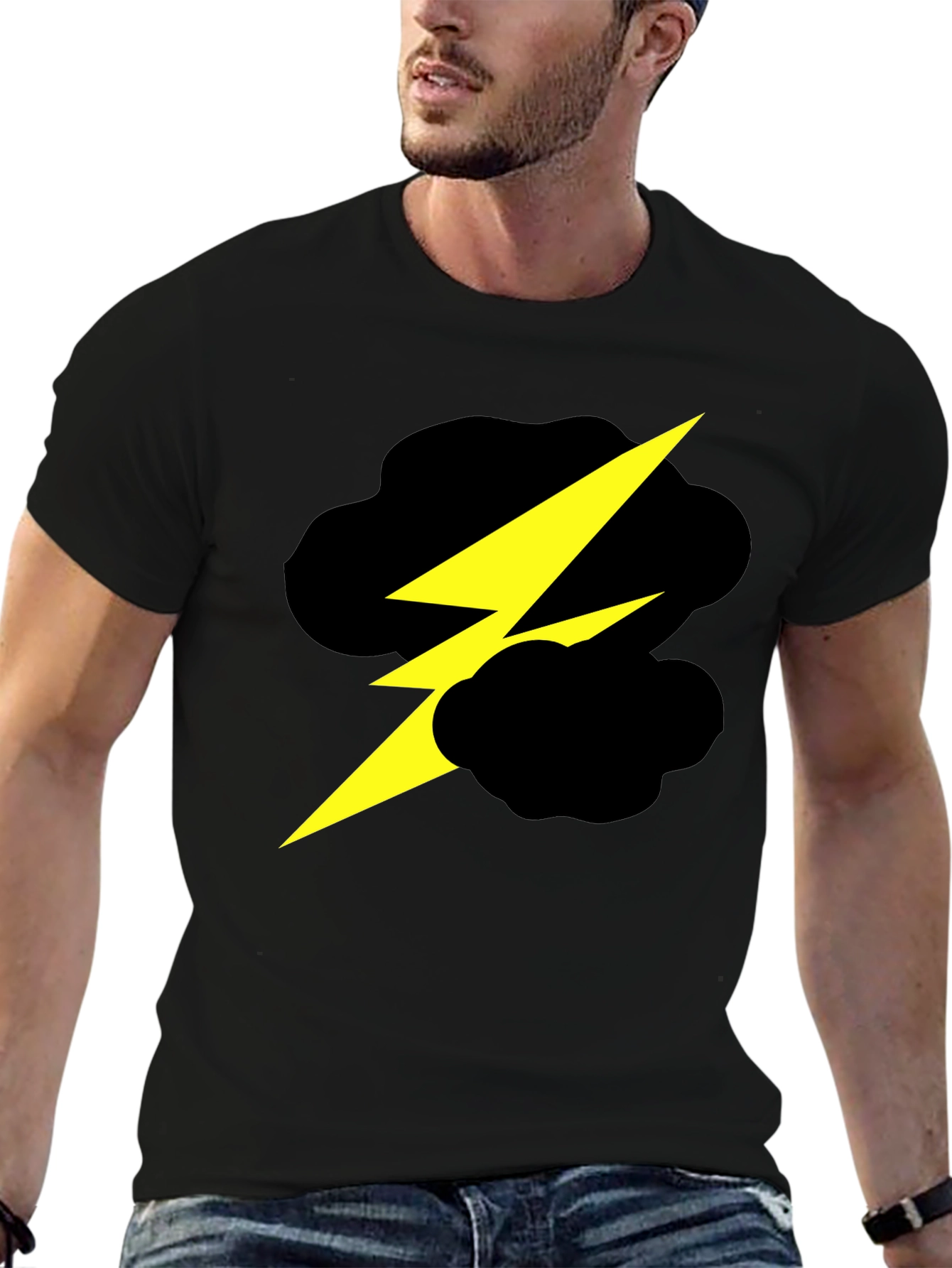 Black Lightning Bolt Cloud Graphic Black T-Shirt view 6